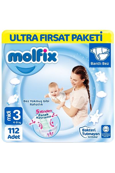 Molfix Baby Diapers Size 3 Ultra Package 112 Pieces