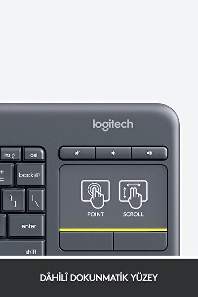 logitech K400 Plus Dokunmatik Yüzeyli USB Bağlantılı Türkçe Q TV Klavyesi - Siyah