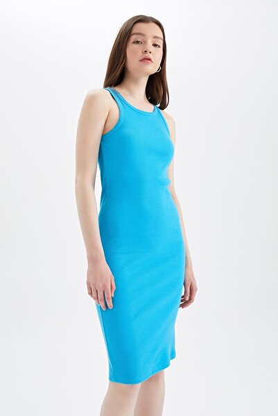 DeFacto Bavlněné midi šaty Bodycon Basic Halter Neck