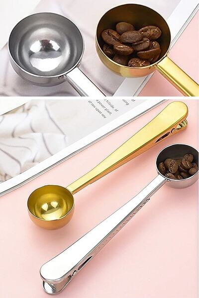 Buffer ® Coffee Measuring Spoon with Latch Silver Multifunctional Stainless Steel Spoon