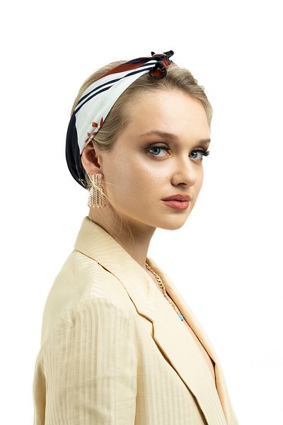 Sarar Women's Pearl Silk Patterned Scarf-bandana