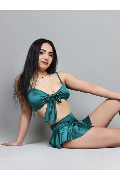 KAYAHAN COLLECTION Şort Etekli Saten Kadın Bikini Takım