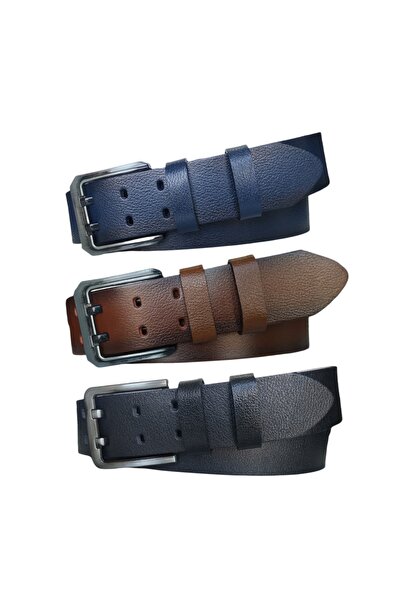 Kar-Pa 100% Genuine Leather Set of 3 Double-Language Jeans Belt: 4.5cm Black ...