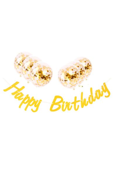 parti sürprizi Μεταλλικό σετ χρυσού πανό Happy Birthday
