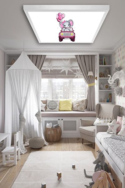 Gökyüzü Panel Arabalı Fil-bebek Odası Avize-60cmx60cm-54watt-led-bebek Avize-...