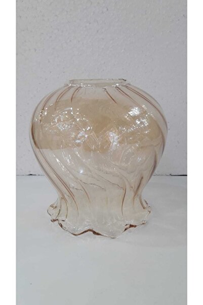 Genel Markalar Bal Rengi Bombeli Kendinden Desenli Fanus Avize Camı(ORTA ÇAP 11CM-YÜKSEKLİK 12CM)-2