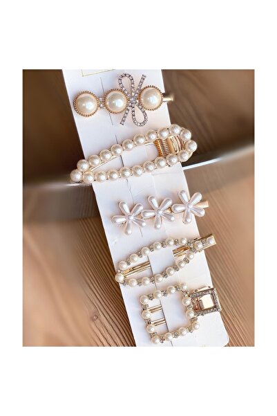 QUEEN AKSESUAR Luxury Crystal Pearl Stone Large Gold Metal Collar Side Buckle Set 5 Pieces