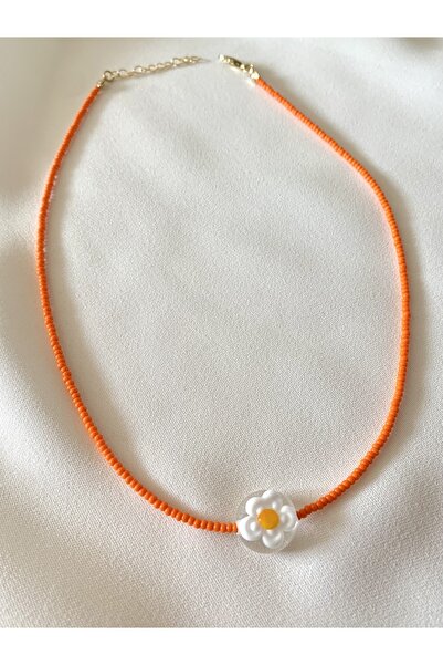 Atelier Çağla Murano Cam Boncuklu Papatya Kolye (turuncu)