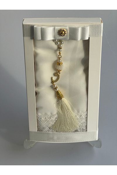 Markapolin Women's Chiffon Shawl Lace And Pearl Rosary