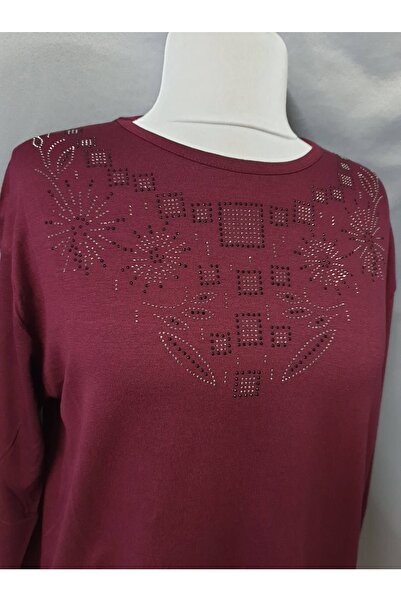 sercan konfeksiyon Kadın Uzun Kollu Taşlı Penye Bluz