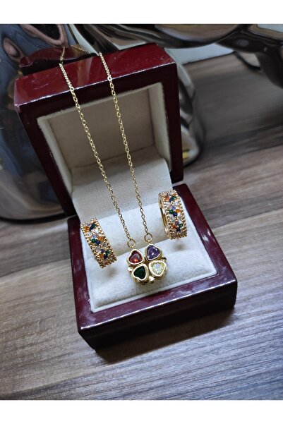 HAYALLER ÜLKESİ Renkli Yonca Kolye Ve Küpe Takımı