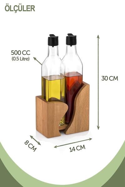 JOY KİTCHEN Gloria 2-Piece Oil Vinegar Set - With Wooden Stand
