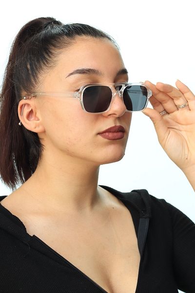 LOOKUP Unisex Retro Vintage Double Bridge Black Glass Women Men Sunglasses Transparent