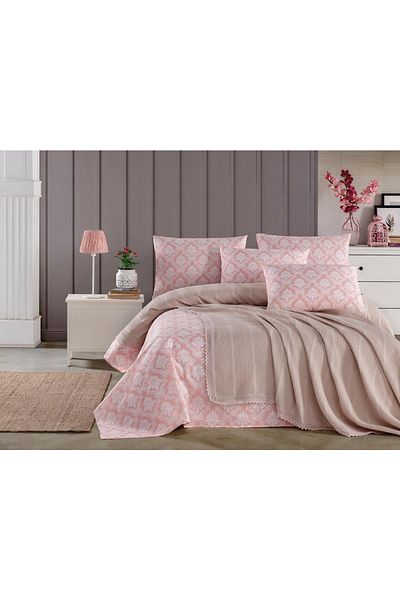 Kardelen 100% Cotton Dowry Double Laced Pique Bedspread Set