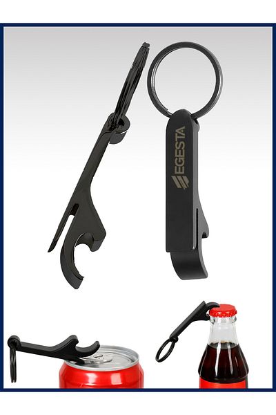 EGESTA Bottle with Keychain, Can Beverage Opener - Metal Opener Black
