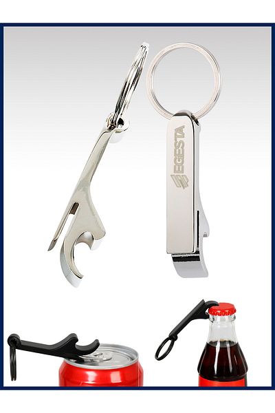 EGESTA Bottle with Keychain, Can Beverage Opener - Metal Opener Silver