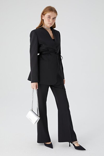 Manuka Saten Ispanyol Paça Pantolon Siyah