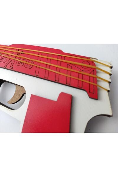 abnturk Ambalaj Lastiği Fırlatan Otomatik Oyuncak Tahta Tabanca 30 Lastik