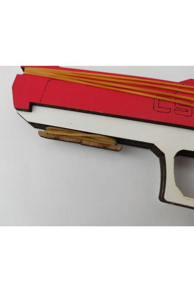 abnturk Ambalaj Lastiği Fırlatan Otomatik Oyuncak Tahta Tabanca 30 Lastik