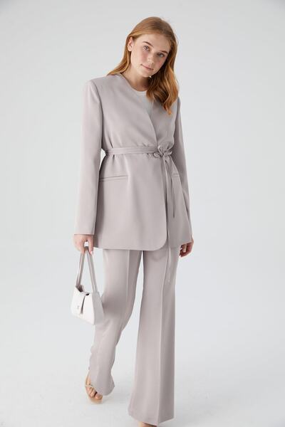 Manuka Saten Ispanyol Paça Pantolon Taş