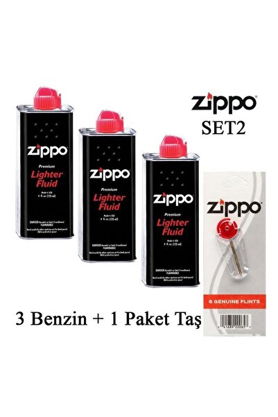 Zippo 3 Benzin+1 Paket Taş Set