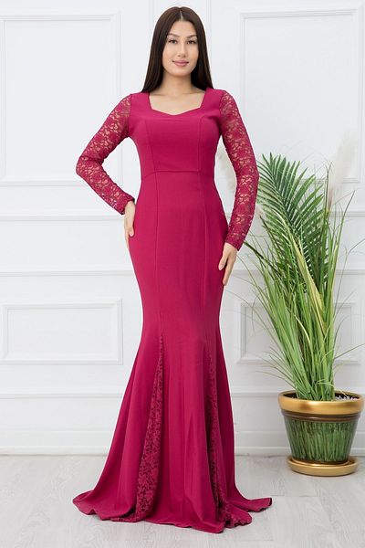 PULLIMM Lace Detailed Fish Long Evening Dress 13029