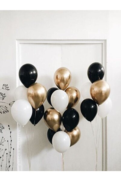 Party City مجموعة من 10 بالونات باللون الأبيض والأسود باللون الذهبي الفاتح وا...