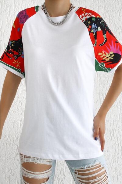 FEMELLE Women's Crew Neck Design Shoulder Detailed Cotton T-shirt