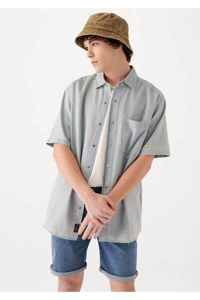 Mavi Tek Cepli Gri Gömlek Loose Fit / Bol Rahat Kesim 0210175-18790