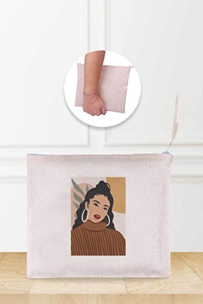 Gizeo Concept Абстрактна жена с обеци, шарена ленена чантичка за грим