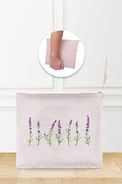 Gizeo Concept Ленена чантичка за грим с лавандулов шарен мотив