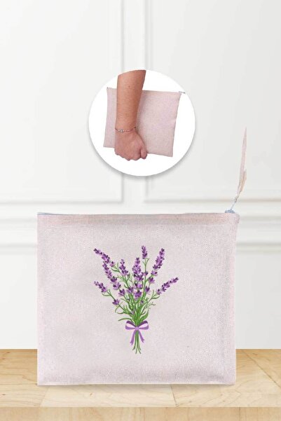 Gizeo Concept Ленена чантичка за грим с лавандулов шарен мотив