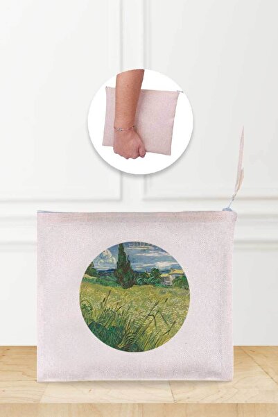 Gizeo Concept Ленена чантичка за грим с шарки „Ван Гог“ в зелено поле