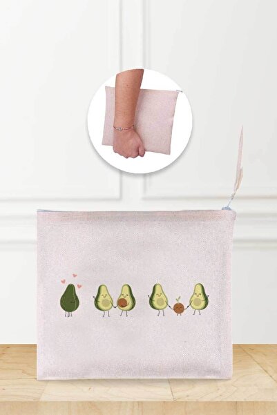 Gizeo Concept Ленена чантичка за грим с шарка на семейство авокадо