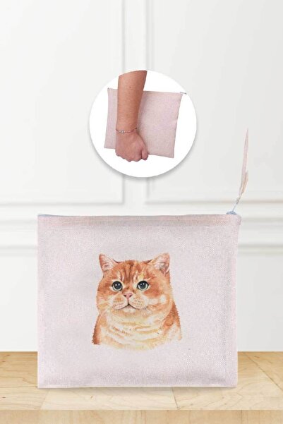 Gizeo Concept Geantă de machiaj din in, cu model de pisică galbenă Şişko