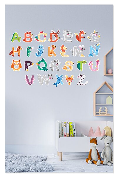 Sticker Sepetim Eğitici Sevimli Hayvanlar Alfabe Çocuk Odası Duvar Sticker 3