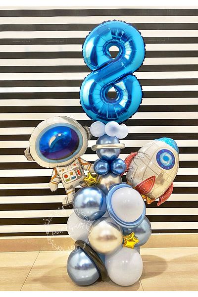 PARTİAVM Astronaut Rocket Space Themed 8 Years Old Blue Number Balloon Set