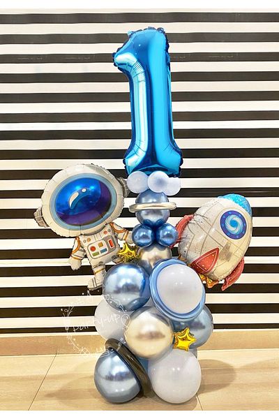 PARTİAVM Astronaut Rocket Space Themed 1 Year Old Blue Number Balloon Set