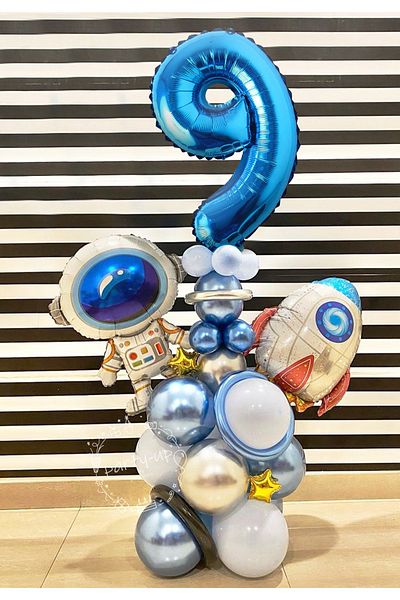 PARTİAVM Astronaut Rocket Space Themed 9 Years Old Blue Number Balloon Set