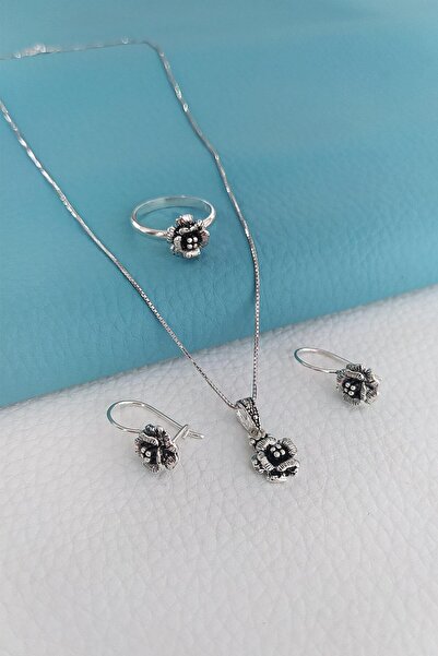 Mutlu Gümüş Telkari Küçük Gül Takım