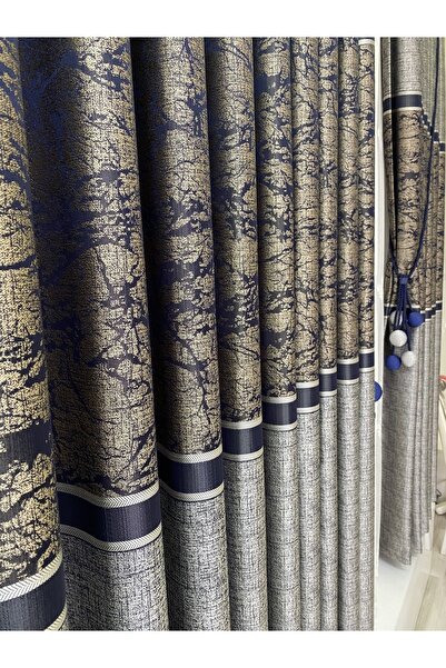 Fon Dünyası Panel Background Curtain Gray Navy Blue (single Wing)
