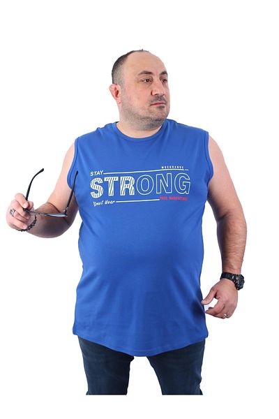 Starbattal Ανδρικό μπλουζάκι μεγάλου μεγέθους Bis Collar Strong Indigo 22127-2-std