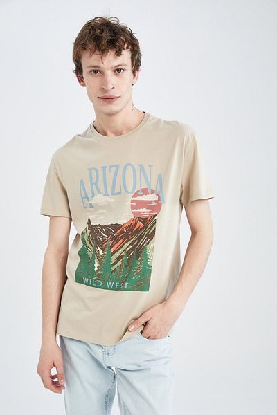 DeFacto Μπλουζάκι Regular Fit Crew λαιμόκοψη, βαμβακερό χτενισμένο μπλουζάκι