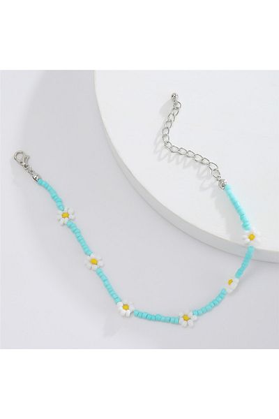 İPAR AKSESUAR Turquoise Sand Beads White Daisy Hal Hal