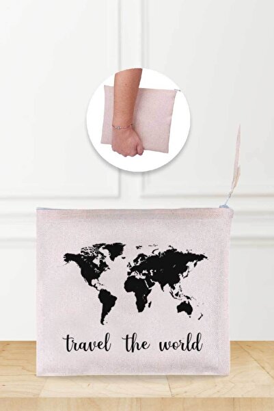 Gizeo Concept Льняна косметичка з малюнком карти світу