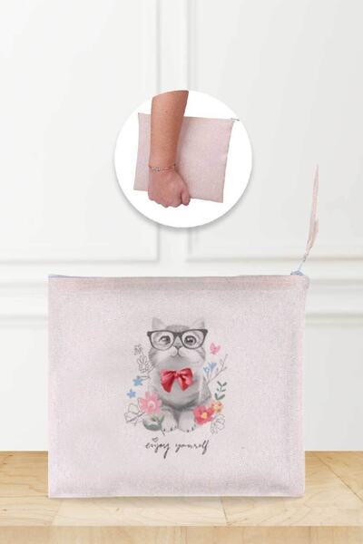 Gizeo Concept Сладка ленена чантичка за грим с котенца