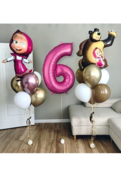 PARTİAVM Lisanslı Büyük Boy Maşa Ile Koca Ayı Balon Seti Maşa Balon 100cm Rak...