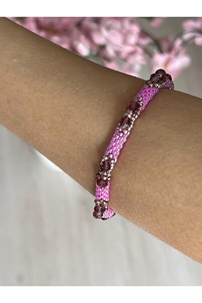 Gönülden Tasarım Miyuki Ve Kum Boncuk Mıknatıslı Pembe Renkli Bileklik Çap 6 Cm
