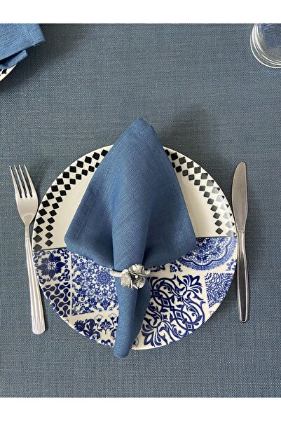 Zeren Home Simsiz Keten Dertsiz Kumaş Servis Peçetesi 6'lı Set Indigo Mavi
