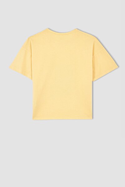 DeFacto Girl's Regular Fit Teddy Bear Printed Short Sleeve T-Shirt